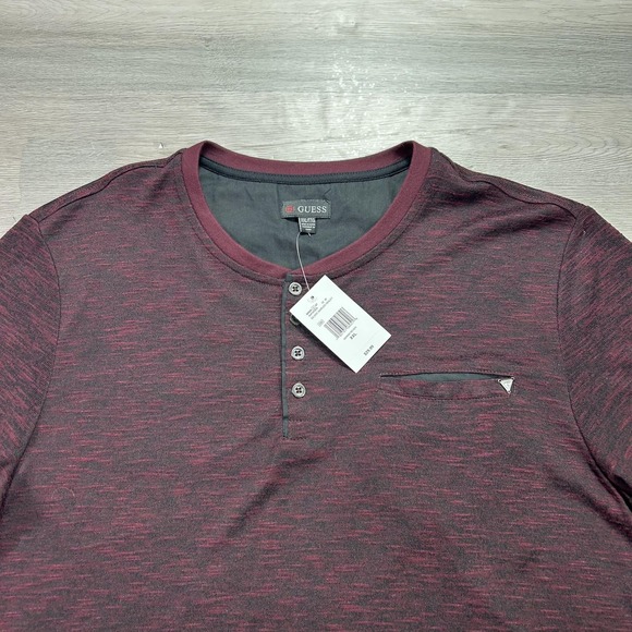 NEW Guess Henley Shirt Mens 2XL Red Marled Short Sleeve Pocket Tee Soft Casual - Picture 3 of 10